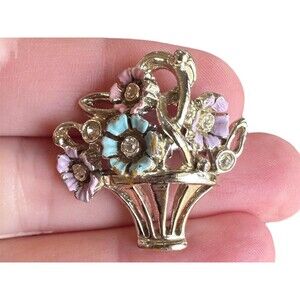 Vintage Enamel Flower Arrangement in Vase Brooch Pin Floral Spring Flowers